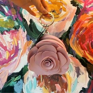 🌸💐KATE SPADE 3D FLORA FLOWER Rose COIN PURSE KEYCHAIN BAG CHARM New with tag